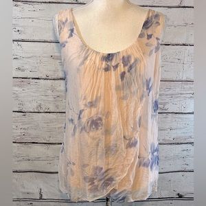 ANGELA Tank Top Silk Floral Print Pink/Blue-Large